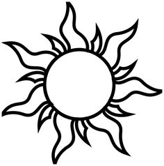 a black and white drawing of a sun