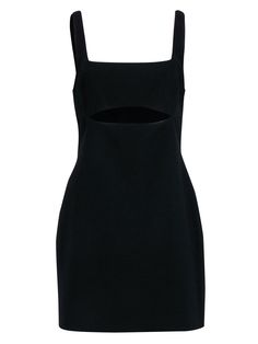 Current Boutique-Halston - Black Sleeveless Mini Dress w/ Bust Cutout Sz 12 Sleeveless Cutout Bodycon Dress For Cocktail, Cutout Mini Dress For Date Night, Sleek Cutout Dresses For Night Out, Evening Bodycon Mini Dress With Cutout, Black Sleeveless Bodycon Dress With Cutout, Evening Mini Dress With Cutout Back, Chic Sleeveless Fitted Dress With Cutout, Cutout Back Mini Dress For Evening, Chic Mini Dress With Cutout Back For Evening