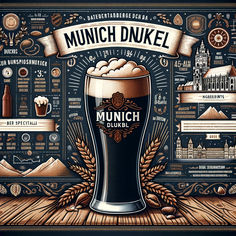 a beer poster with the words munch dunkel on it's front and side