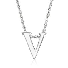 Ross-Simons - "V" - Sterling Silver Lowercase Initial Necklace. 18". Our gleaming lowercase "v" initial necklace serves as a personal gift for someone special and the perfect way to express yourself! Crafted of polished sterling silver. Suspends from a rope chain. Springring clasp, sterling silver lowercase initial necklace. V Initial, Rope Chain, Initial Necklace, Express Yourself, Personalized Gifts, Initials, Fine Jewelry, Chain, Sterling Silver