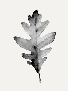 a black and white photo of a leaf with watercolor paint on the back ground