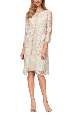 Embroidered Mock Jacket Dress with Attached Jacket & Chiffon Tank Dres – Groom Dresses, Alex Evenings, Lace Jacket, Tea Length Dresses, Cocktail Party Dress, Groom Dress, Sleeve Jacket, Tea Length, Mother Of The Bride Dresses