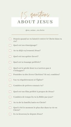 a checklist with the words 15 questions about jesus