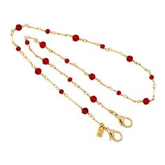 ThisÂ gold-tone and red bead chain necklace is both stylish and functional. It ensures that your mask is always with you, and prevents having to put your mask in your pocket or on surfaces. ThisÂ gold-tone and red bead chain necklace is both stylish and functional. It ensures that your mask is always with you, and prevents having to put your mask in your pocket or on surfaces. Length: 22 in. Clasp: lobster-claw Metal: alloy Plating: gold tone Finish: polished Not appropriate for childr