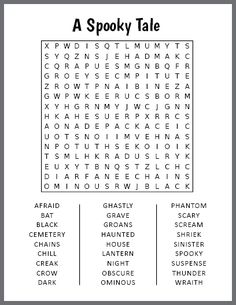 a spooky tale word search printable worksheet for kids and adults