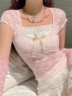 Material: Lace polyester Color: Pink, Blue Unit: CM Bust Waist Length Sleeve Shoulder S 72-76 64-68 47 9.5 33 M 76-80 68-70 48 10 34 L 80-84 70-74 49 10.5 35 * 1cm ≈ 0.3937 inch Note: There may be 2-3cm error due to manual measurement. If you need size help, please drop us a message, we'd love to help. Star Tights, Goth Skirts, Buy Outfits, Coquette Outfit, Gothic Skirts, Coquette Fashion, Girly Pop, Cat Top, Crop Top Sweatshirt