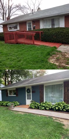 before and after photos of a front yard landscaping project