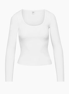 HOMESTRETCH™ SCOOPNECK LONGSLEEVE | Aritzia Scoopneck Longsleeve, Scarf Belt, Perfect Bra, Everyday Luxuries, Ribbed Fabric, Hip Length, Body Measurements, Hosiery, New Black