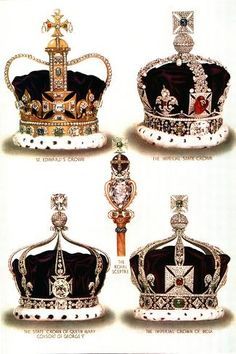 four crowns are shown in different styles and colors