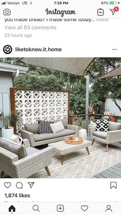 an instagram page with two couches and chairs