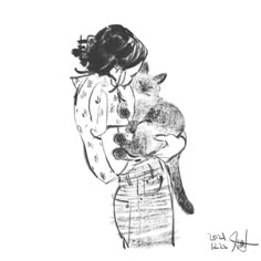 a drawing of a woman holding a baby fox in her arms and hugging it's mother