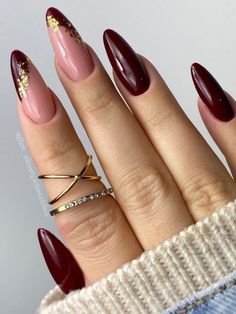 Maroon Nail Designs, Burgundy Nail Designs, Red And Gold Nails, Inspiration Nails, Gold Nail Designs