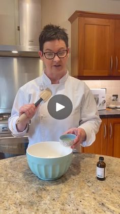 a man is mixing something in a bowl