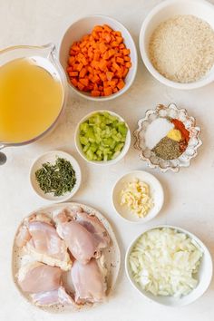 the ingredients are laid out in bowls on the table