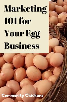 eggs in baskets with the words marketing 101 for your egg business on top of them