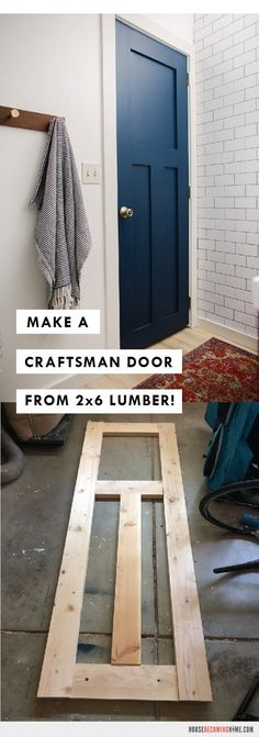 a blue door with the words make a craftsman's door from 2x5 lumber