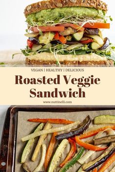 roasted veggie sandwich with carrots, zucchini and lettuce