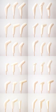 multiple shots of different shapes and sizes of marshmallows on a white background