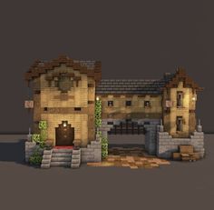 Wooden Gate House Minecraft, Minecraft Medieval Warehouse, Minecraft Gate House, Minecraft Village Square, Medieval Buildings Minecraft, Minecraft House Medieval, Minecraft Medieval House Ideas, Minecraft Butcher Shop, Minecraft Gate Ideas