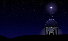 the nativity scene with three wise men and a star above them in the night sky