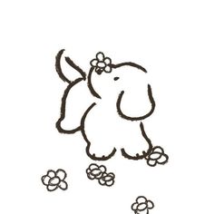 a drawing of a dog with flowers on its head and paws in front of it