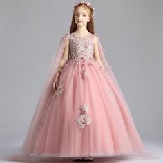 Gaun Tulle, Watteau Train, Pink Flower Girl, Pink Flower Girl Dresses, Pearl Pink, Lace Flower, Dresses Kids Girl, Flower Girl Dress