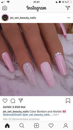 Clear Glitter Nails, Pink Chrome Nails, Baby Pink Nails, Pink Glitter Nails, Happy Nails, Nail Designs Valentines, Nails Design With Rhinestones, Acrylic Nails Coffin Pink, Acrylic Nails Coffin Short