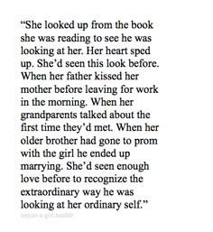 a poem written in black and white with the words she looked up from the book, she was reading to see he was looking at her heart