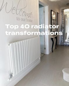 a white radiator sitting next to a wall with the words top 40 radio stations on it