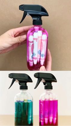 three different types of hand sanitizers are being used to clean the hands and body