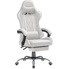 an office chair with white leather upholstered