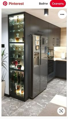 the refrigerator is full of bottles and drinks in it's display case with lights on