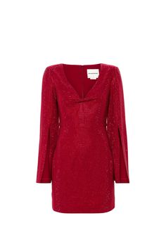 Total red short dress with sequins Long sleeves V-neck Regular fitComposition: 100% Polyester Roland Mouret Dress, Galaxy Dress, Red Dress Short, French Fashion Designers, Roland Mouret, Velvet Color, Red Shorts, Skirt Suit, Black Knit