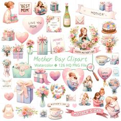 mother's day clipart bundle with flowers, gifts and other items for mothers