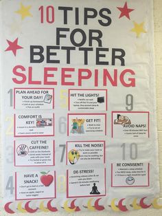 a bulletin board with instructions on how to sleep