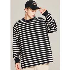 Unisex Loose Cotton Striped Long-Sleeved Pullover T-Shirt
Material: 100%Cotton
Style: Pullover

Size: M, L, XL,

Color: Black,
Occasion: Outdoor, Daily, Vacation Casual Striped Long Sleeve Sweater, Casual Long Sleeve T-shirt For Winter, Casual Long Sleeve Crew Neck Top Relaxed Fit, Casual Striped Long Sleeve Top For Fall, Casual Long Sleeve Top For Spring Streetwear, Casual Spring Long Sleeve Top For Streetwear, Striped Crew Neck Top For Winter, Relaxed Fit Long Sleeve T-shirt, Oversized Long Sleeve T-shirt For Fall