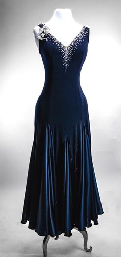 Navy Blue Ballroom Dress, Vegas Theme Prom Dress, Ballroom Smooth Dresses, Vegas Prom Dress, Blue Ballroom Dress, Blue Dance Dress, Ballroom Dance Dresses Waltz, Smooth Ballroom Dress, Smooth Dance Dresses