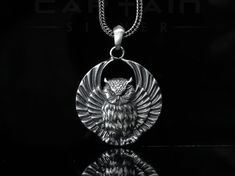 ✨MATERIAL: Captain Silver Owl necklace is made of 100% 925k sterling silver material. This unique  Owl necklace is suitable for both men and women. It does not contain chemicals that may affect human health. ✅SIZE: This Owl necklace pendant measures 3.00cm (1.1 inches) in width, 3.40cm (1.3 inches) in height. In terms of chain thickness, 0.3 cm is suitable and the chain measures 0.2 cm. The chain length is in different sizes and you can choose according to the size you want. ⭐Chain Length: 18 in Athena Owl, Owl Necklace Silver, Goddess Athena, Athena Goddess, Silver Owl, Gothic Necklace, Owl Necklace, Wild Animal, Animal Jewelry