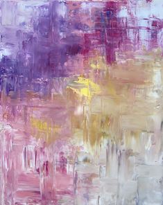 an abstract painting with pink, yellow and purple colors