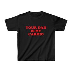 Introducing the perfect addition to your wardrobe - the Your Dad Is My Cardio Baby Tee! This trendy Y2K 90s Baby Tee is not only a fashion statement, but also a great gift for yourself or a friend. Made with high-quality materials, this comfortable and funny shirt will be your new go-to top. The model is wearing an XS size. Our size guide ensures a perfect fit. Retro Black Tops With Funny Text, Retro Black Top With Funny Text, Graphic Print Streetwear Tops, Retro Letter Print Tops For Father's Day, Baby Tees Y2k Funny, Baby Tees With Words, Shopping Vibes, Uncle Shirts, Baby Tee Outfit