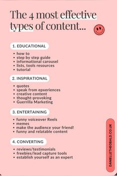 the four most effective types of content infographical poster with instructions on how to use it