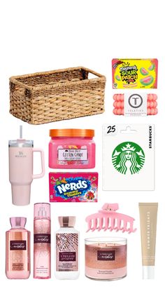 the contents of a starbucks coffee cup and other items are shown on a white background