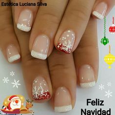 Xmas French Nails, Nails Cristhmas Ideas, French Manicure Christmas Nails, Snow Flake Nail Art, Winter French Nails, Christmas French Manicure, Christmas Nails French, Christmas French Nails, Winter Nails 2023