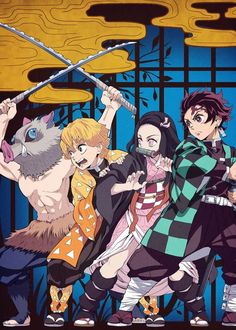 Demon Slayer Giyu Zenitsu Tanjiro Inosuke Nezuko Anime Posters An Anime, Anime Movies, Otaku Anime, Anime Demon, Anime Love