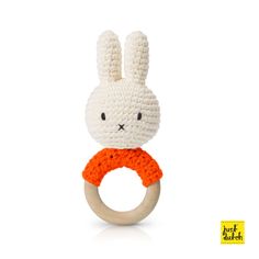 an orange and white crocheted bunny ring