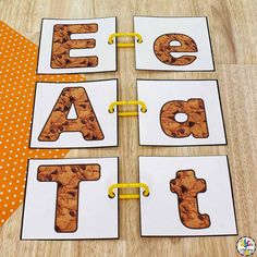 the letters are made out of cookies on paper