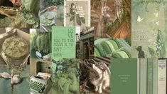 a collage of green and white images