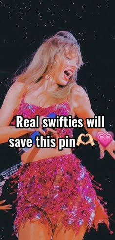 a woman in a pink dress with the words real swiffies will save this pin