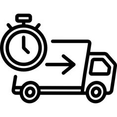 a black and white drawing of a truck with a stopwatch on the front wheel