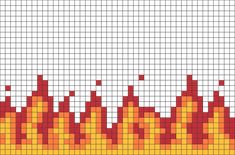 a cross stitch pattern with red and yellow squares in the shape of flames on a white background